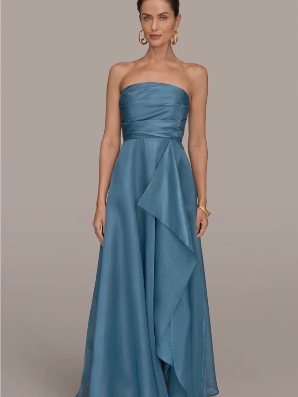 Donna Karen Strapless Ruffle A line Gown